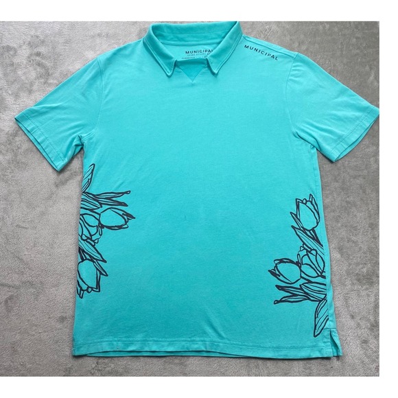 Municipal Shirt Men's Medium Sport Utility Floral Polo Tulip Print Short‎ Sleeve - Picture 1 of 7